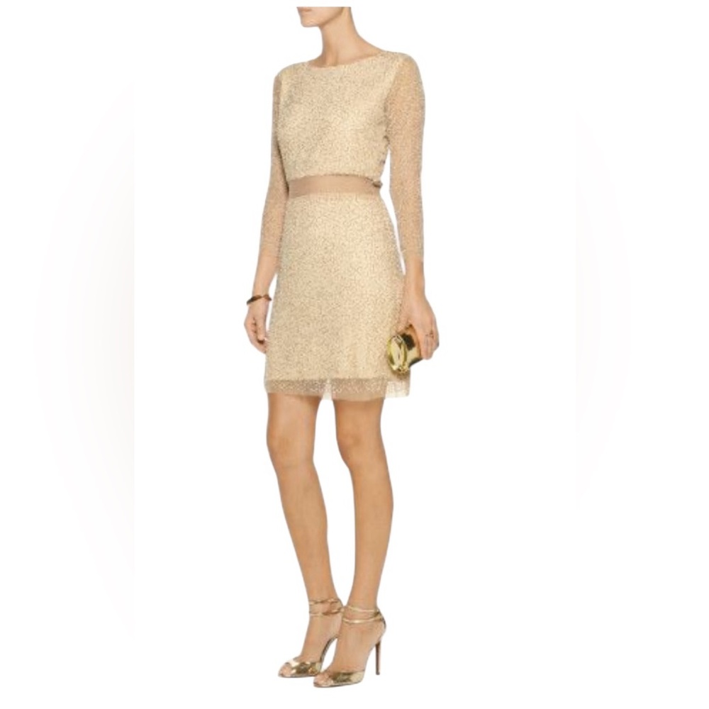 Womens beaded gold shift dress size 8 W118 by Walter Baker wedding guest holiday
